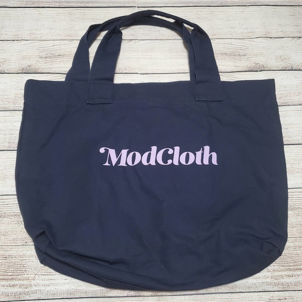 🌺3/$20 Modcloth Tote Bag Navy Blue Shine Bright Canvas Inner Zip Pocket